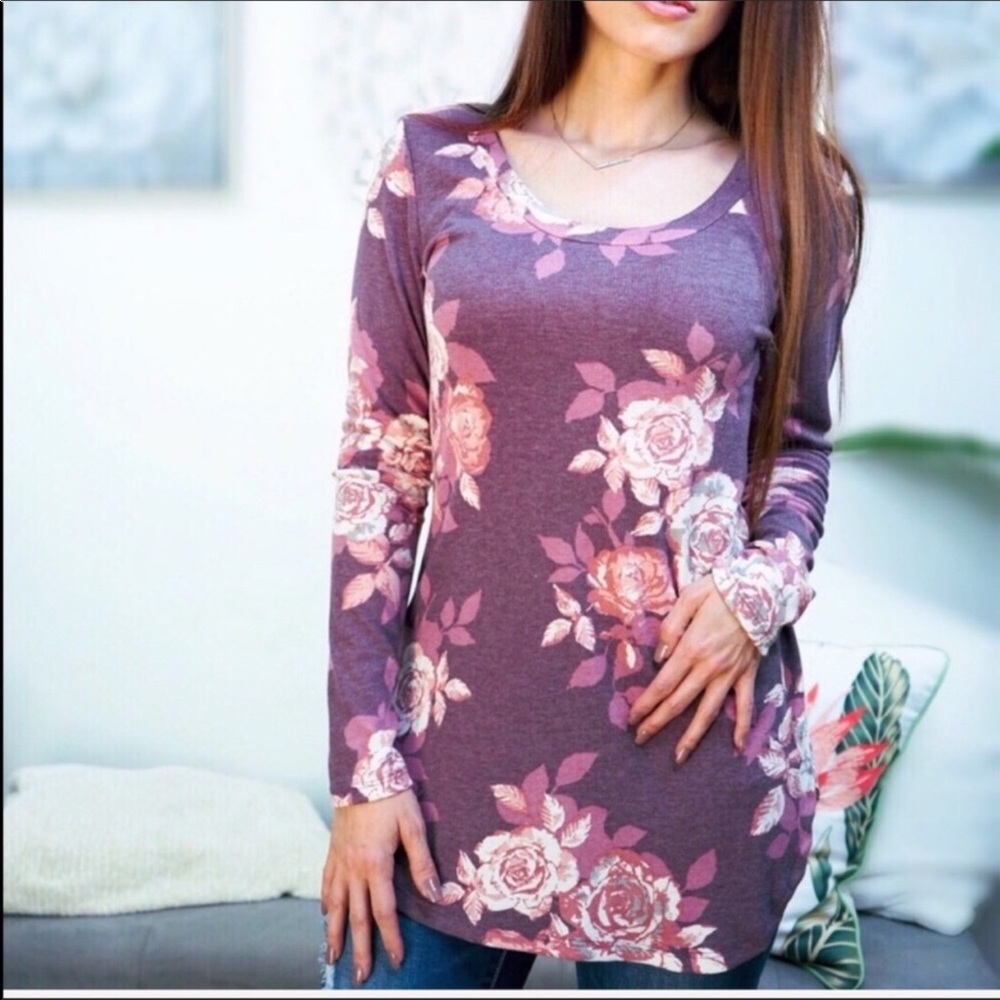 Purple Floral Ribbed Top